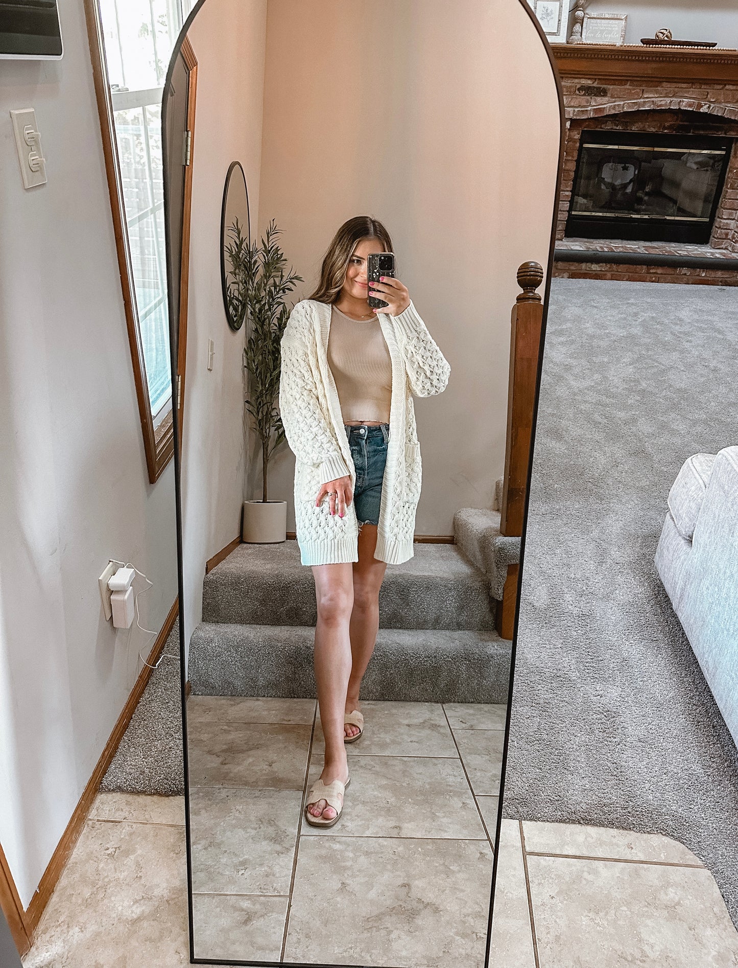 Cream Textured Cardigan