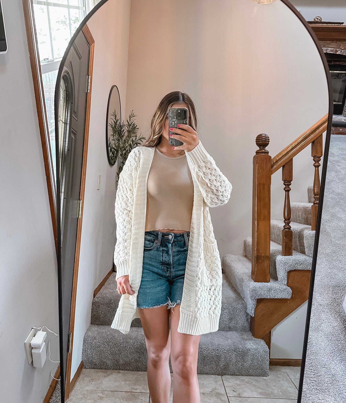 Cream Textured Cardigan