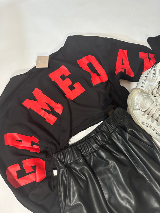 GAMEDAY red & black cropped crew