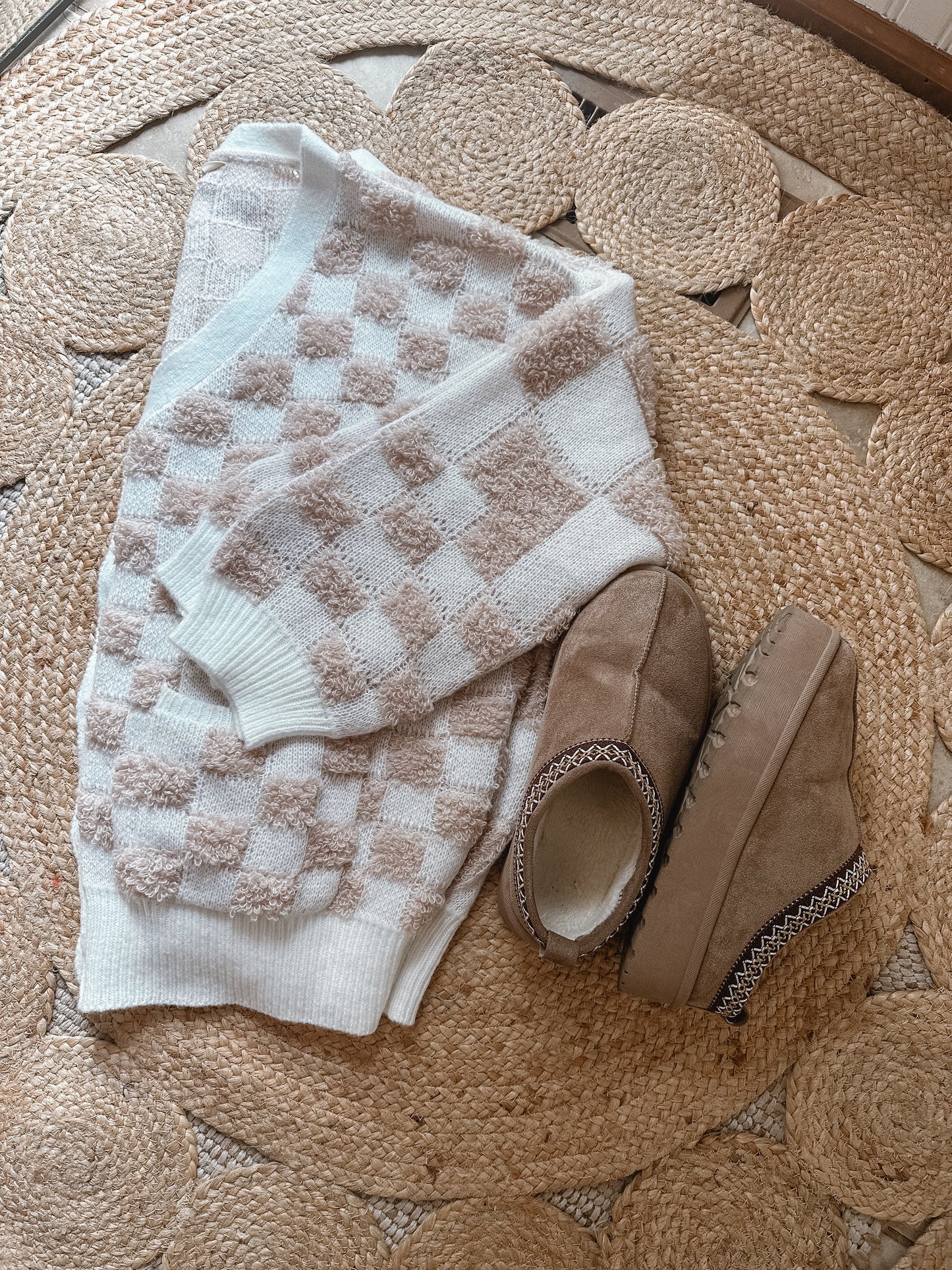 Check please taupe cardi