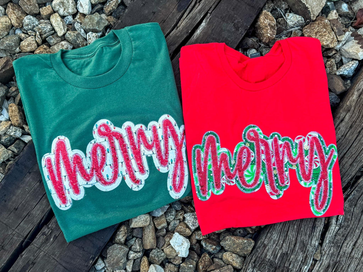 Merry embroidered patch crewneck in green or red PREORDER