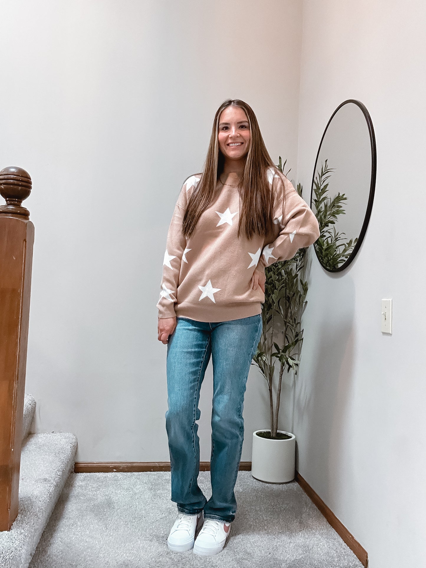 Stars Above taupe knit sweater