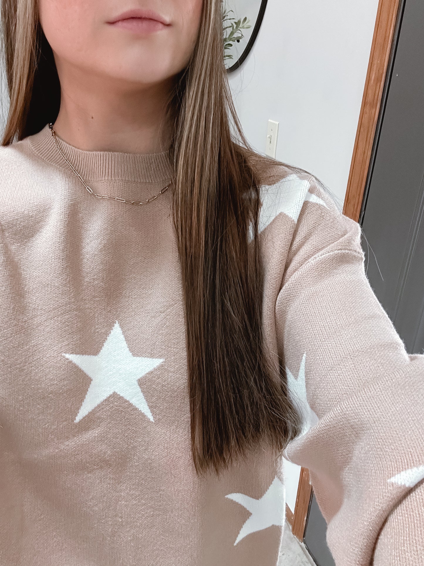 Stars Above taupe knit sweater